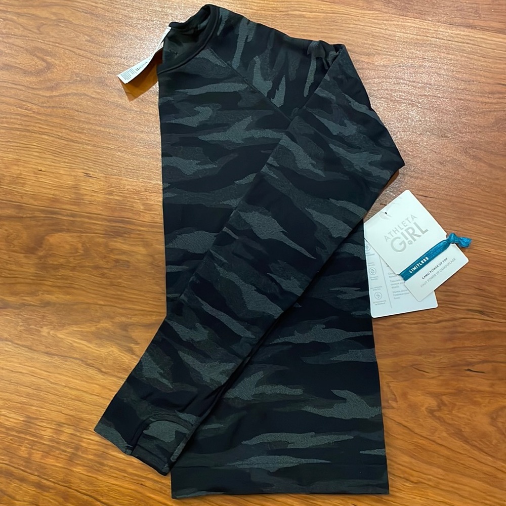 Athleta Girl Black/Gray Camo Power Up top Medium (8-10)